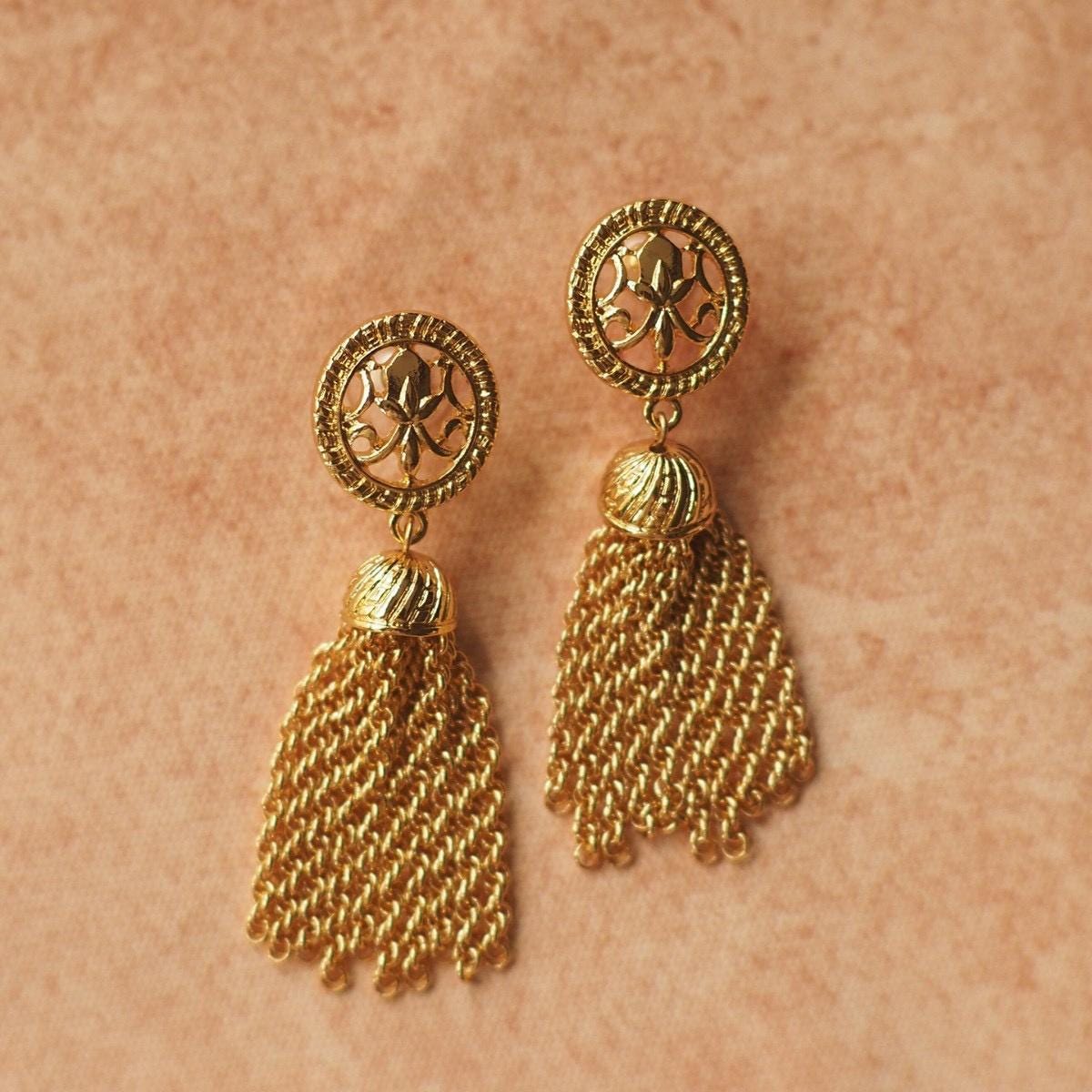 Gold Medallion Tassel Earrings | Ancient Coin Style, 925 Silver Posts