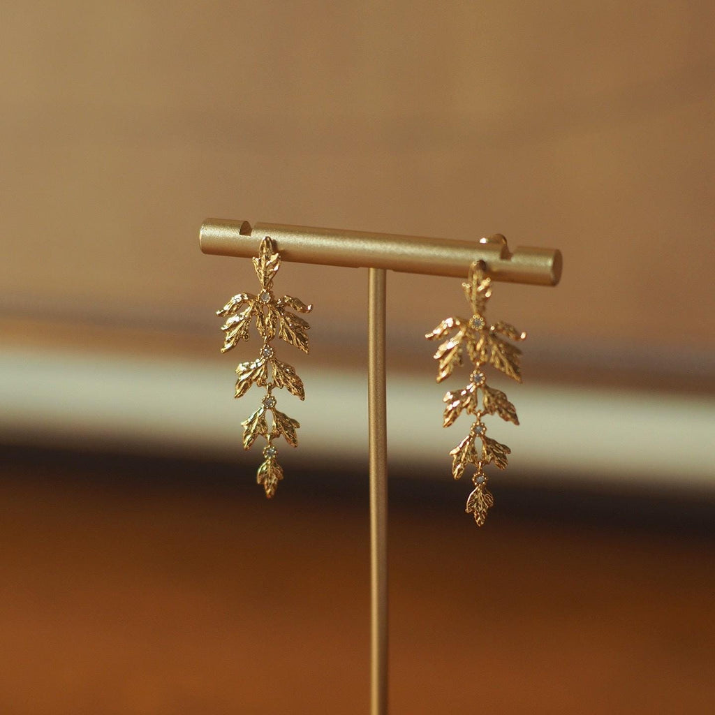 Gold Leaf Dangle Earrings | CZ Sparkle, Botanical Jewelry