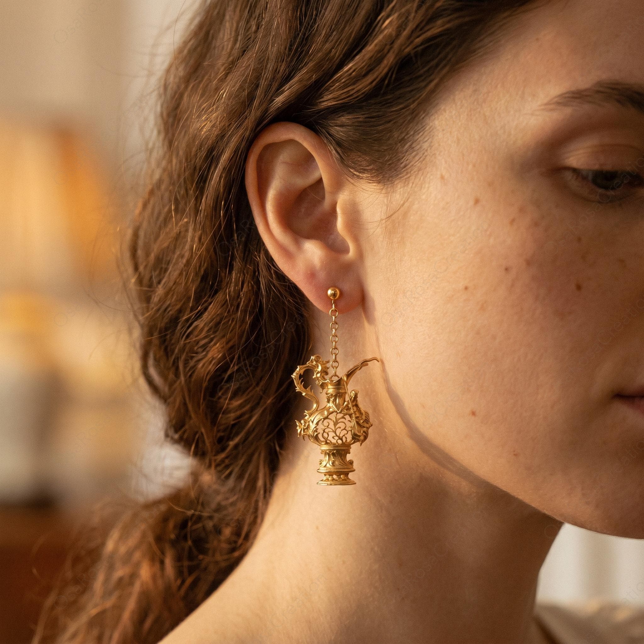 Aquarius Zodiac Earrings Baroque Style | Gold Sculptural Star Sign Earrings | Statement Astrology Jewelry 5cm