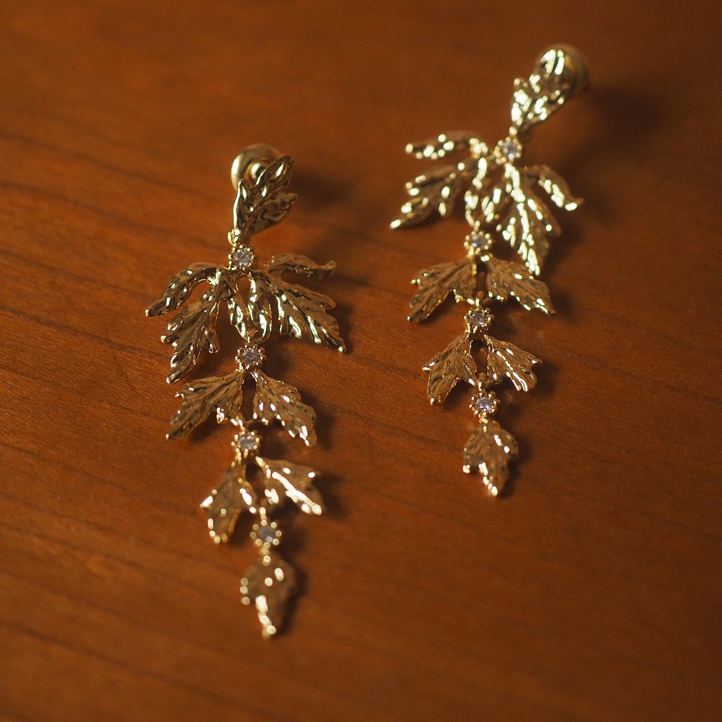 Gold Leaf Dangle Earrings | CZ Sparkle, Botanical Jewelry