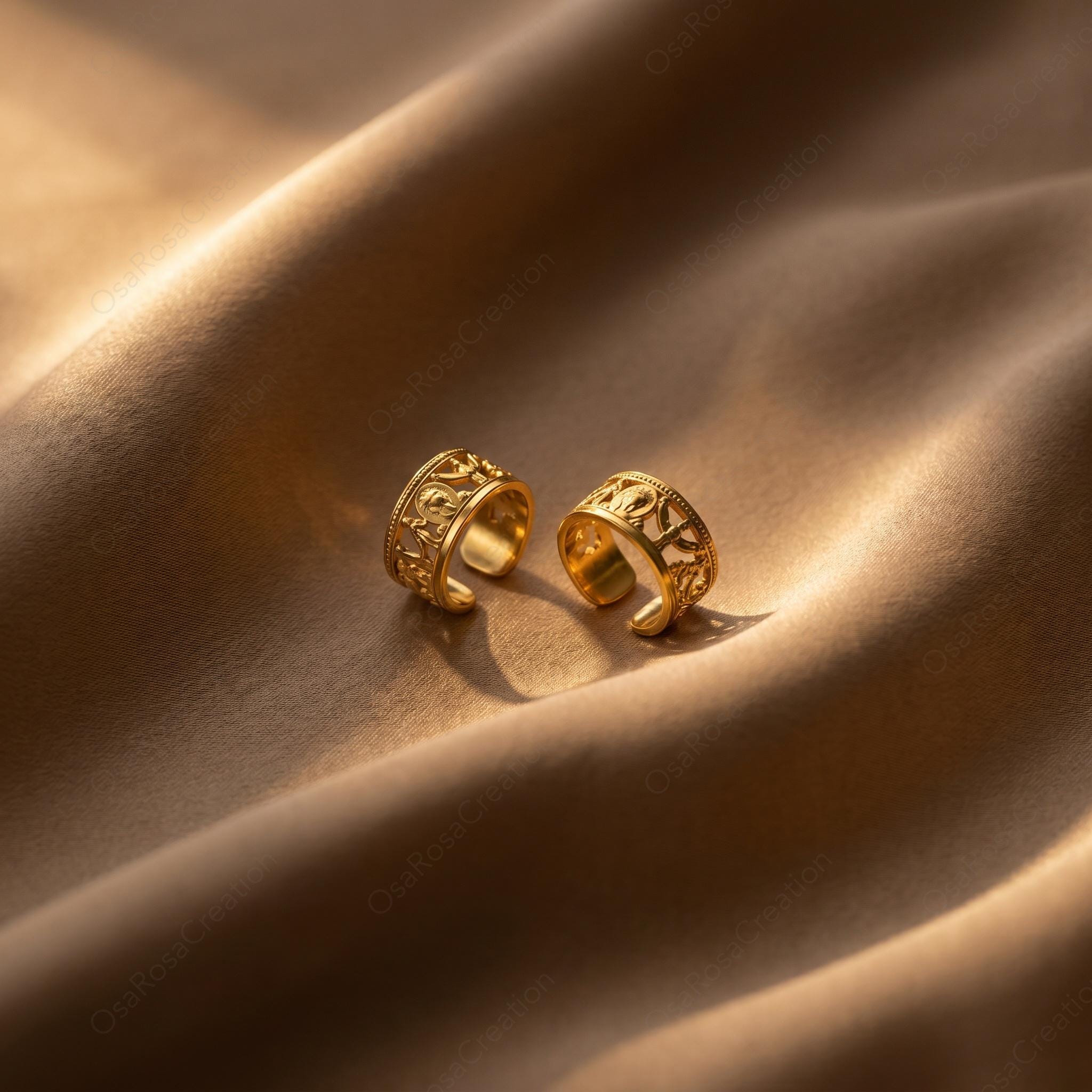 Egyptian Revival Gold Open Band Earring | Sculptural Ancient Motif Statement Jewelry