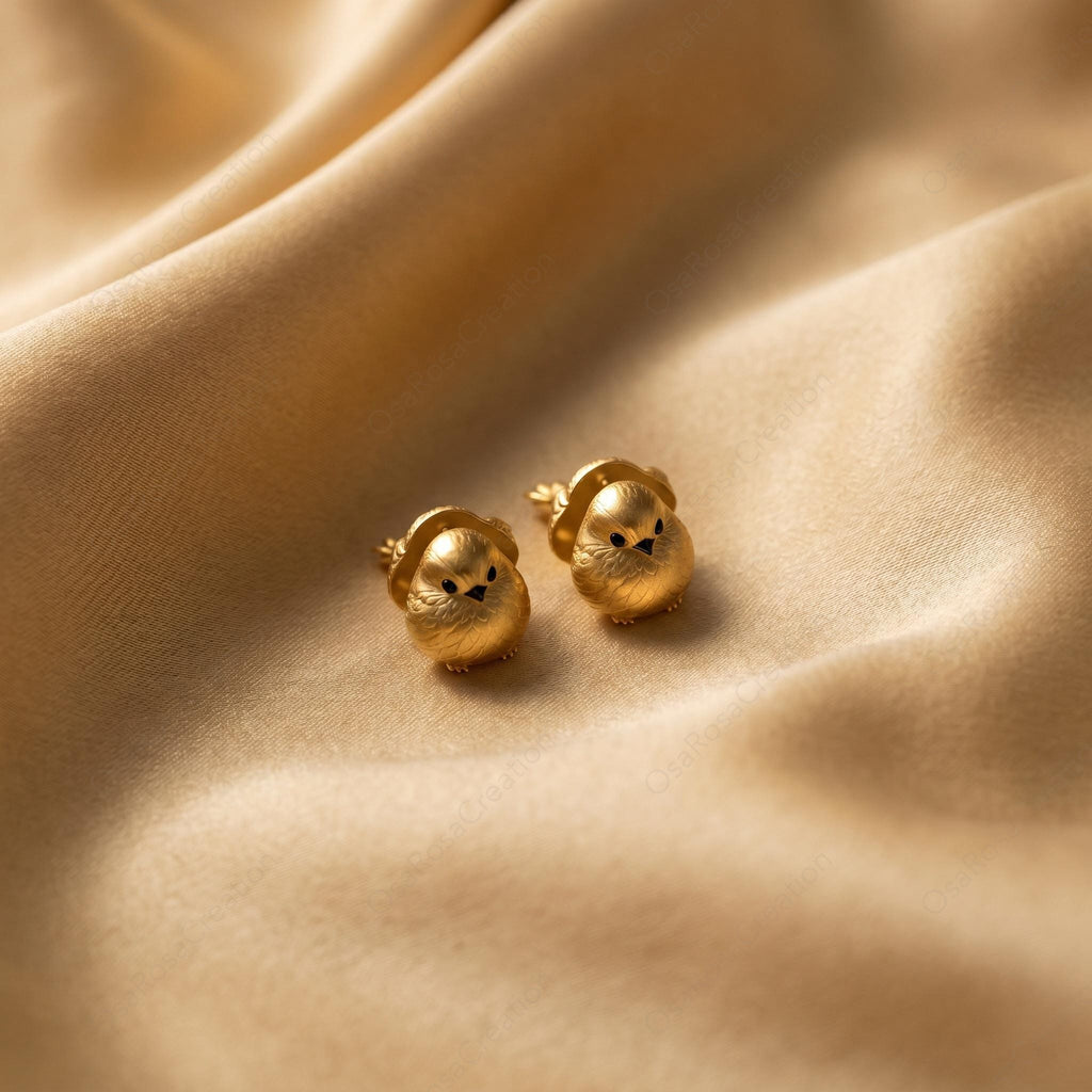 Gold Chubby Sparrow Earrings • Sterling Silver Posts, Bird Watcher Gift