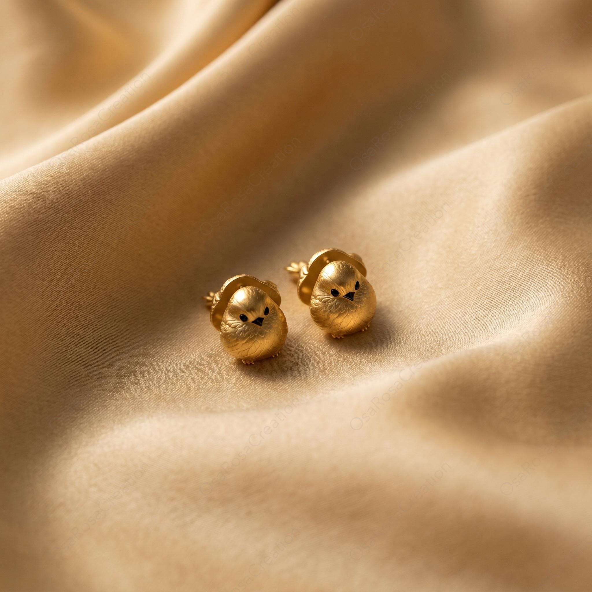 Gold Chubby Sparrow Earrings • Sterling Silver Posts, Bird Watcher Gift
