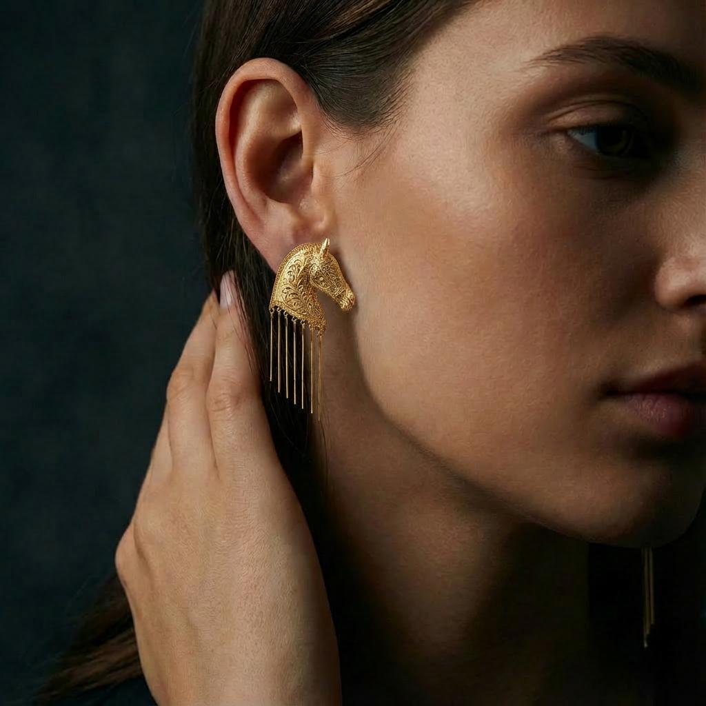 Pegasus Horse Head Earrings | Gold Plated Mythology Jewelry