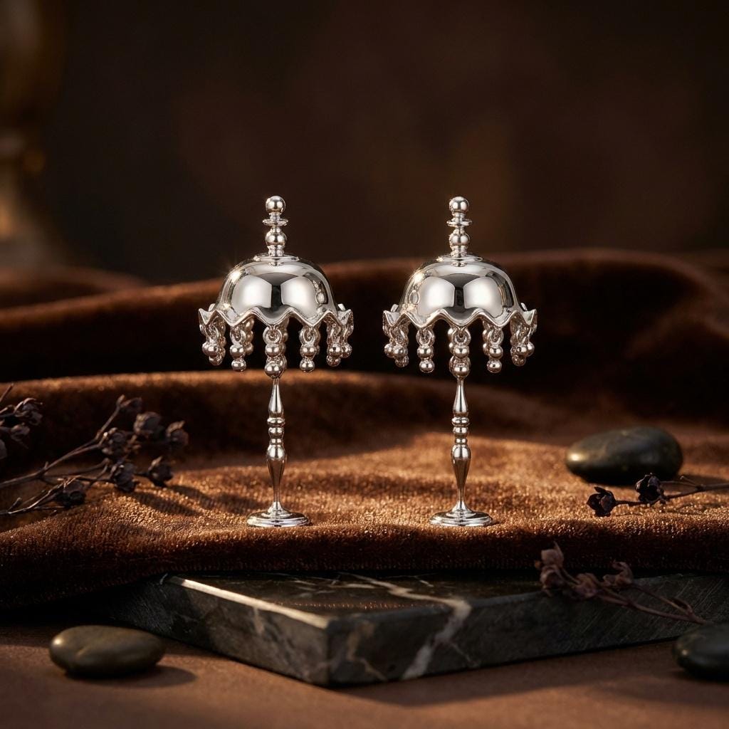 Vintage Lamp Earrings • Silver Tassel Dangle, Dark Academia Jewelry