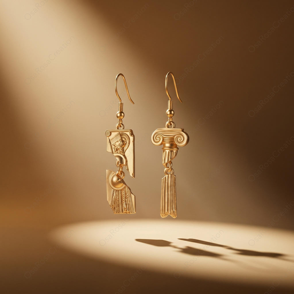 Gold Greek Earrings | Athena Goddess Earrings | Roman Column Dangle Earrings | Ancient Greek Jewelry | Gift for Her |  Christmas gift
