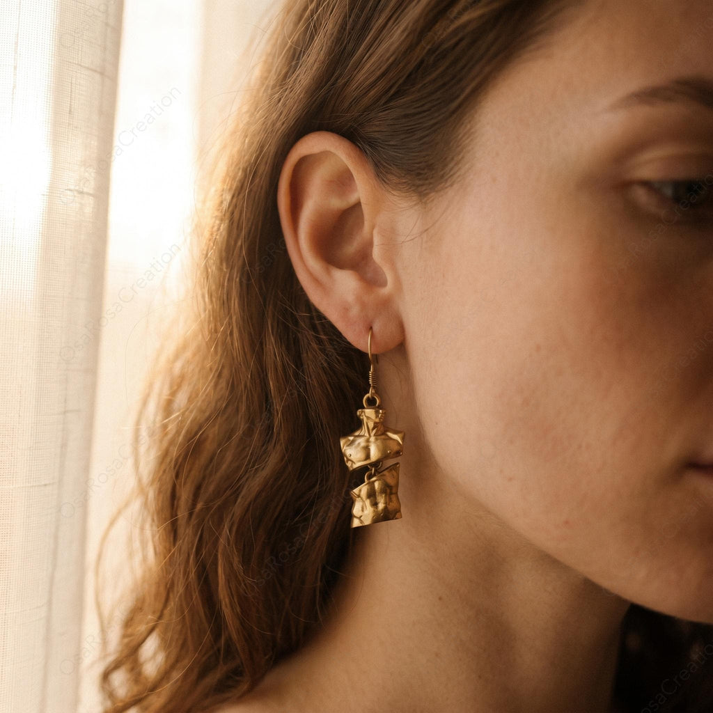 Gold Venus & David Fragment Earrings | Louvre Inspired Sculpture Jewelry | Vintage Greek Roman Bust Dangle Earrings