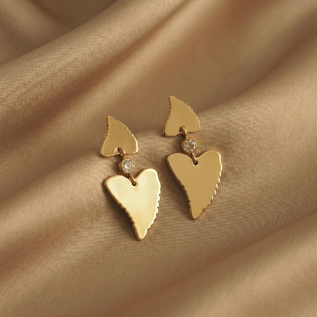 Organic Heart Drop Earrings, Textured Gold Dangle Artisan Jewelry