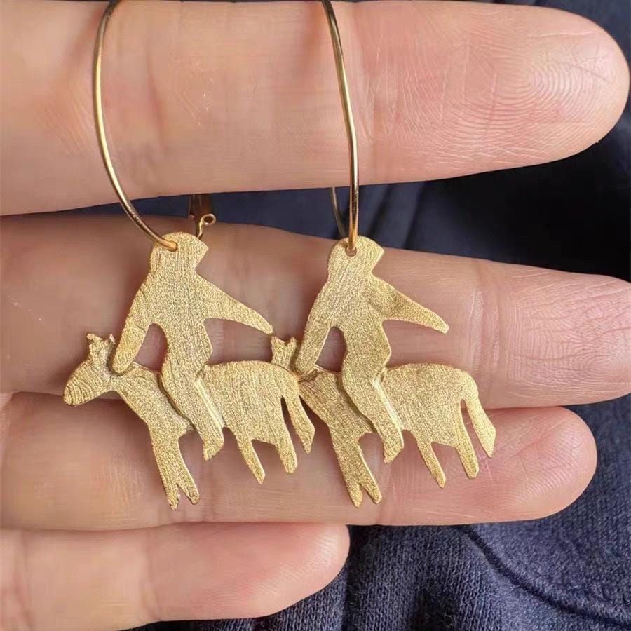 Gold Donkey Rider Hoop Earrings, Ancient Myth Inspired Jewelry, Sculptural Figurative Earrings, Gold Plated Brass, Statement Hoops