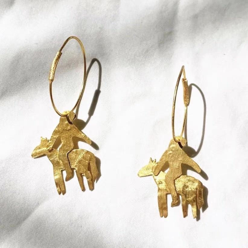 Gold Donkey Rider Hoop Earrings, Ancient Myth Inspired Jewelry, Sculptural Figurative Earrings, Gold Plated Brass, Statement Hoops