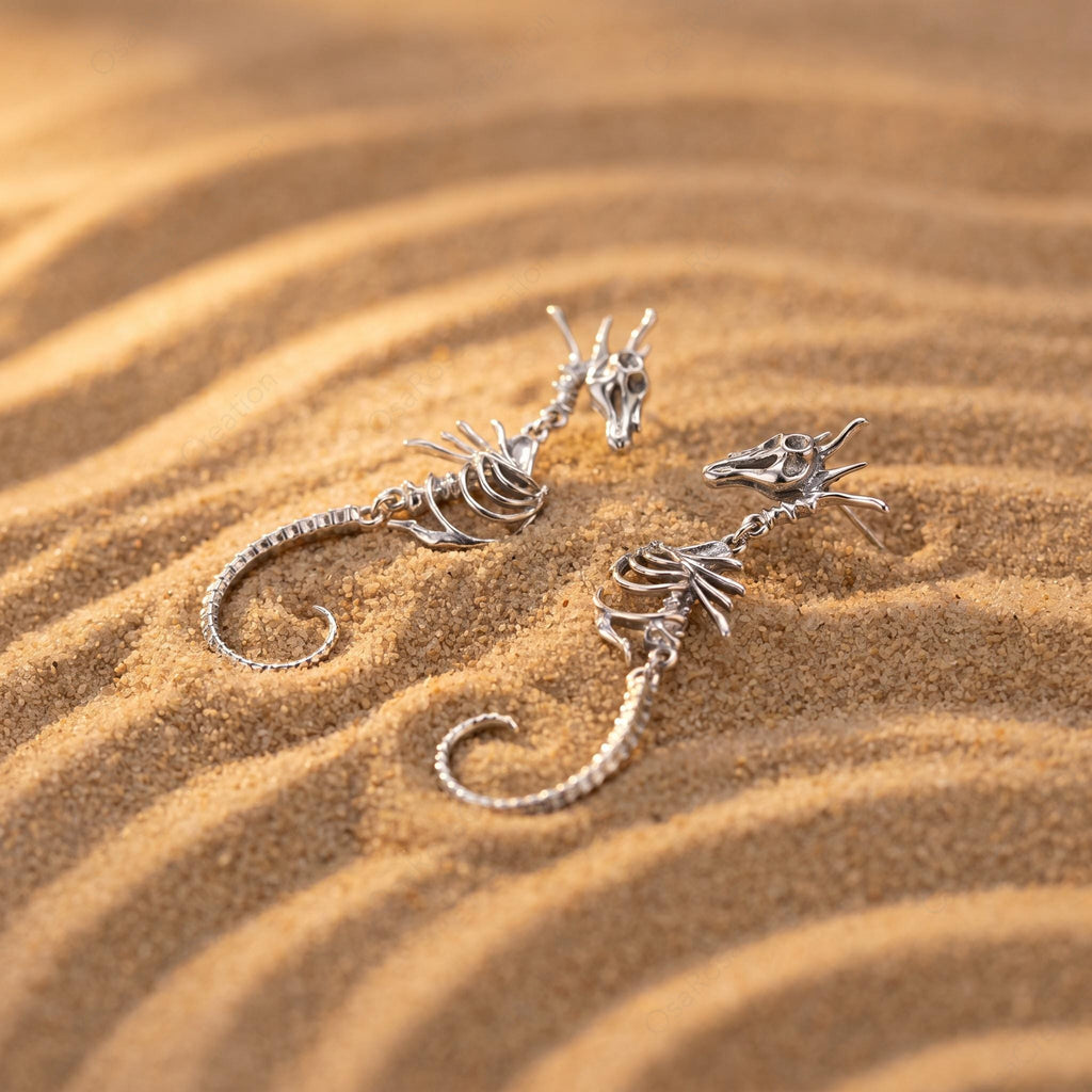Siren’s Abyss Flower Seahorse Bone Earrings — Gold Plated Jewelry