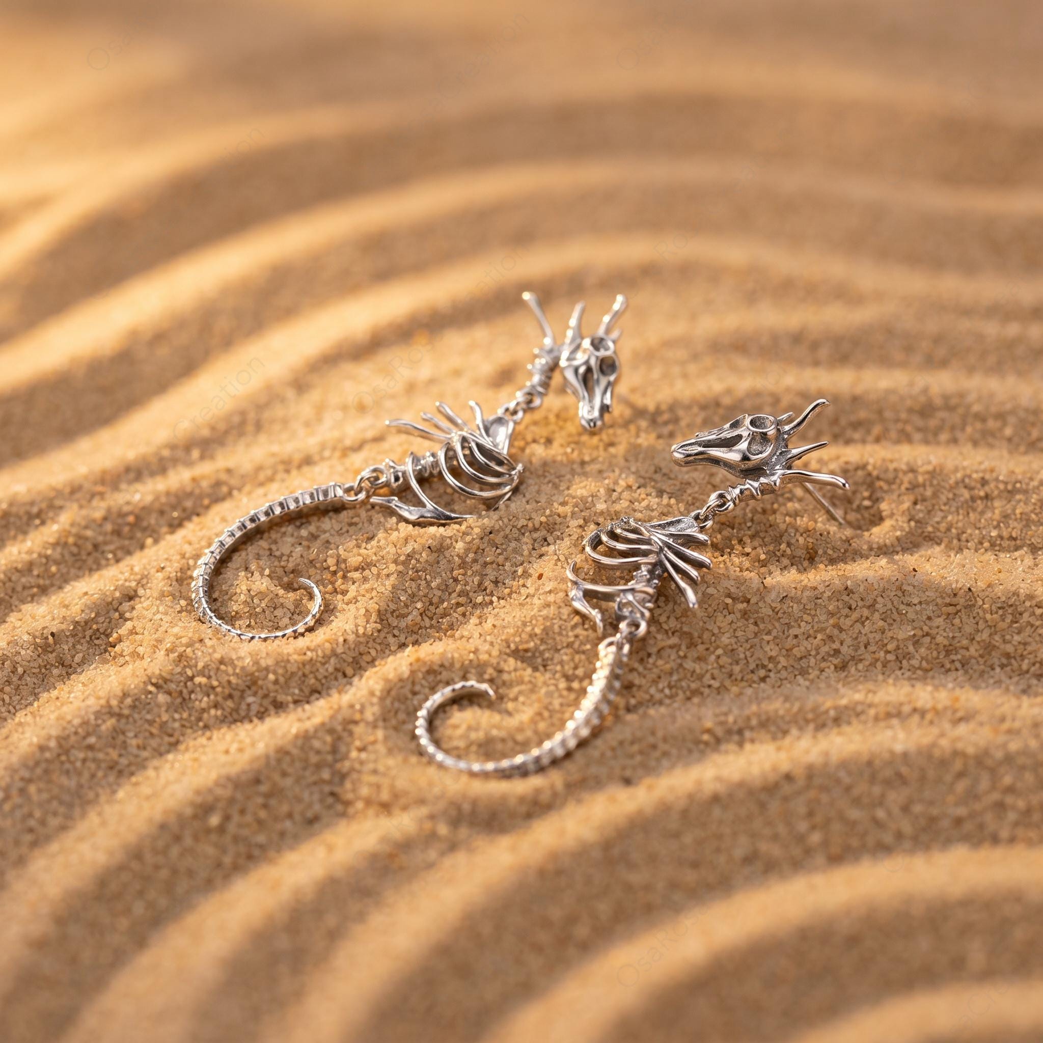 Siren’s Abyss Flower Seahorse Bone Earrings — Gold Plated Jewelry