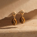 Sculptural Coffee Bean Earrings, Faux Tiger's Eye, Gold Plated Copper, 925 Sterling Silver Post