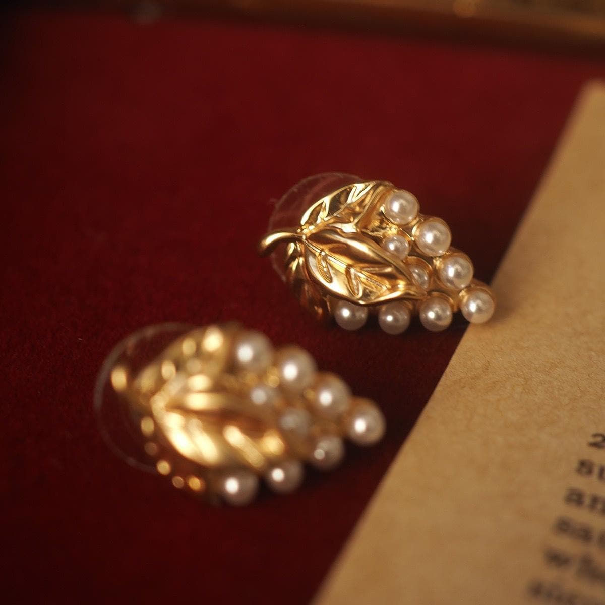 Gold Grape Pearl Stud Earrings, Vintage Botanical Dionysus Jewelry