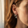Asymmetrical Silver Hoop Earrings, Fluid Metal Pearl Drop Earrings, Modern Sculptural Jewelry, Mismatched Huggie Hoops