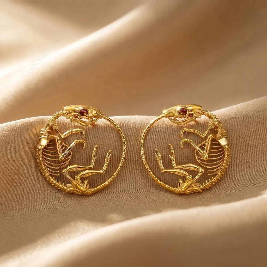 Velociraptor Bone Earrings — Sculptural Prehistoric Jewelry,Dinosaur Skeleton Jewelry