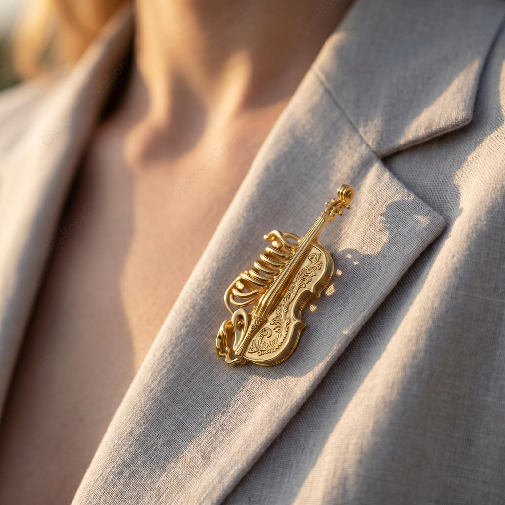Baroque Violin Rib Cage Brooch | Gold-Tone Artistic Music Jewelry Pin