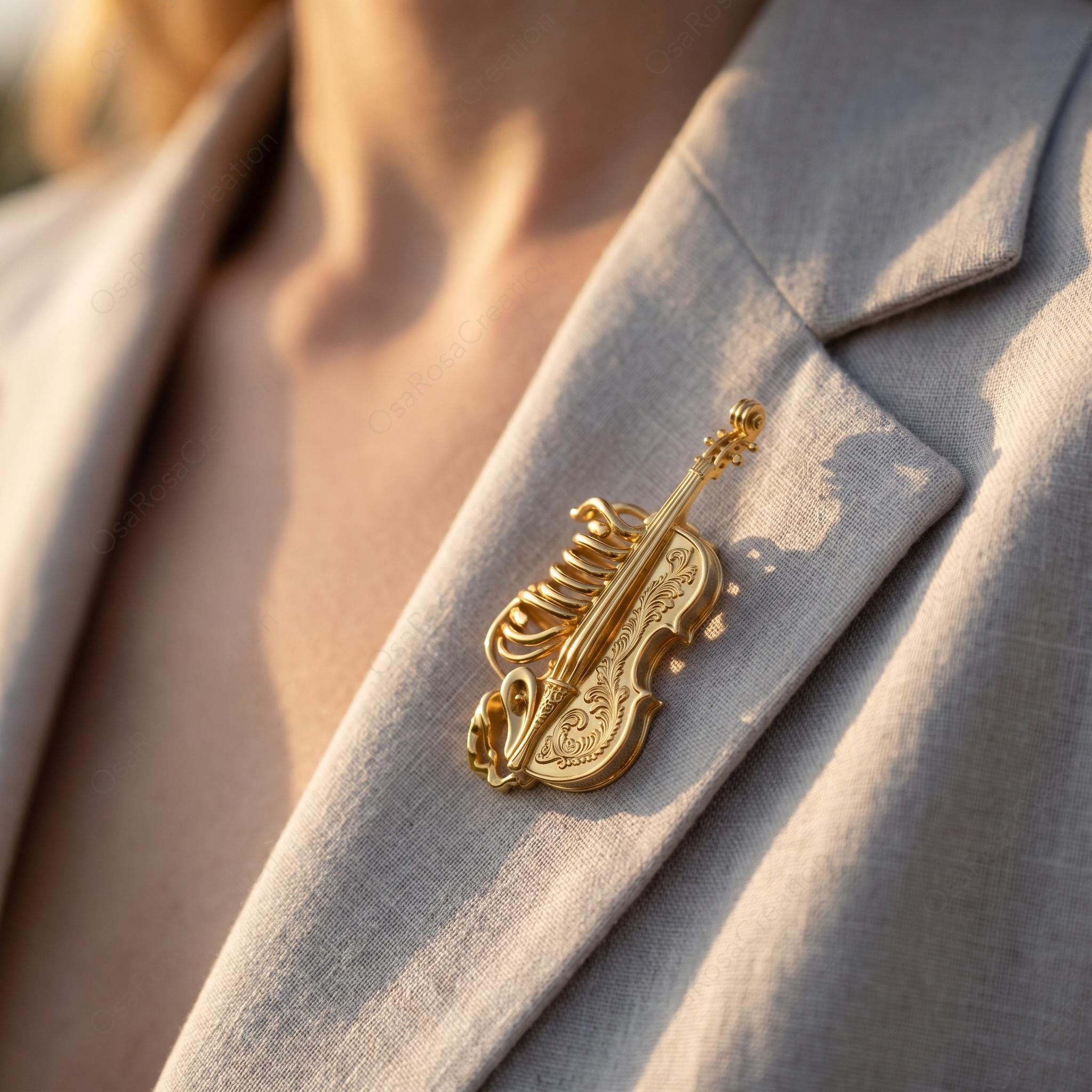 Baroque Violin Rib Cage Brooch | Gold-Tone Artistic Music Jewelry Pin