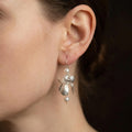 Silver Orchid Pearl Dangle Earrings • Botanical Bridal Jewelry