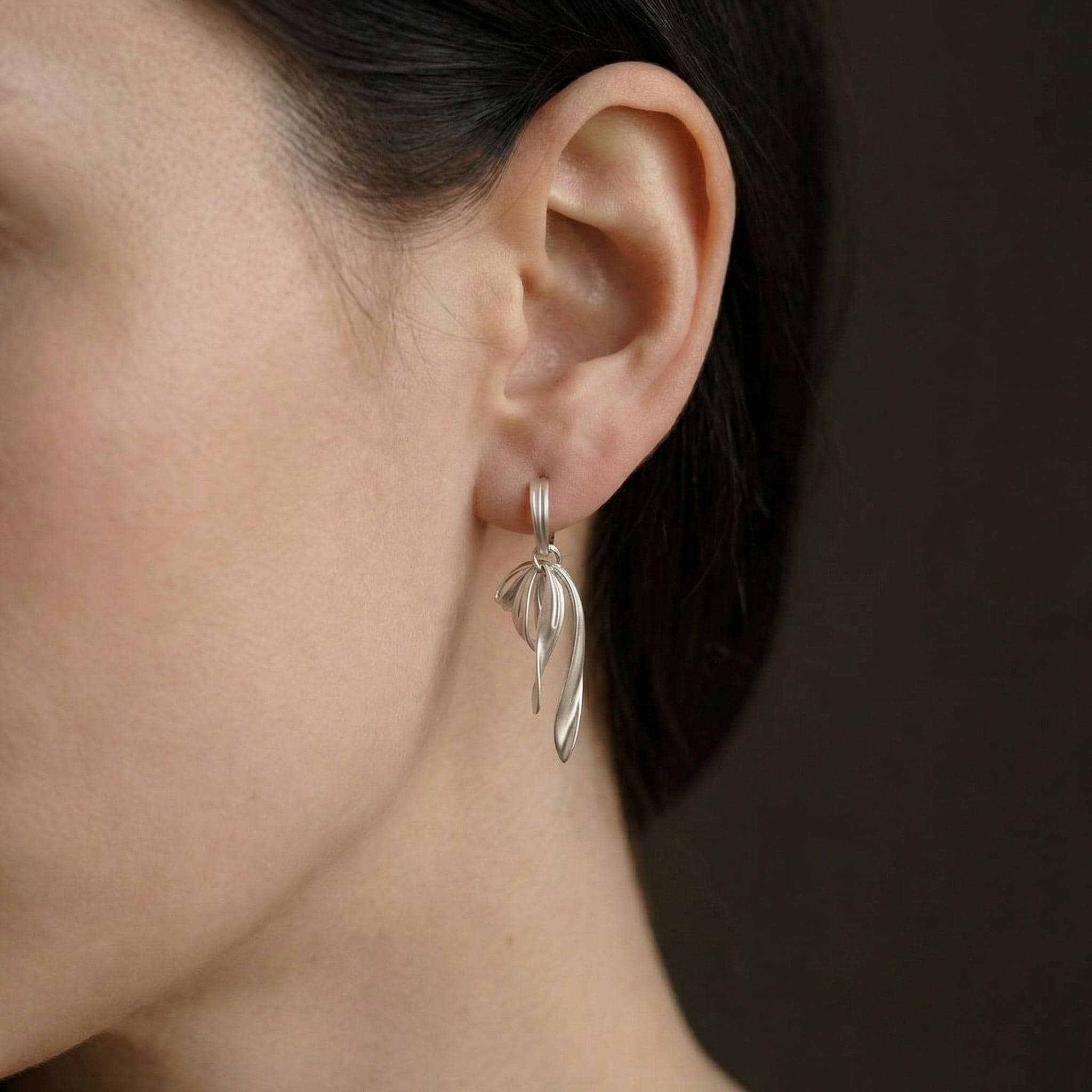 Matte Silver Ribbon Earrings • French Vintage Dangle