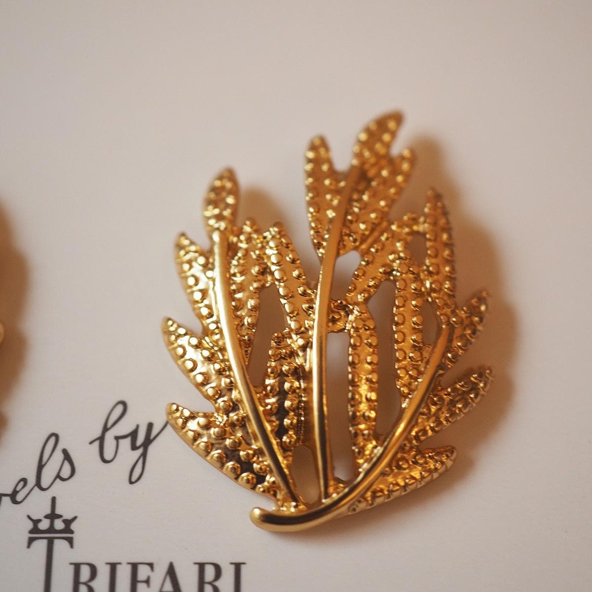 Gold Laurel Leaf Stud Earrings | Vintage Style, 925 Silver Posts