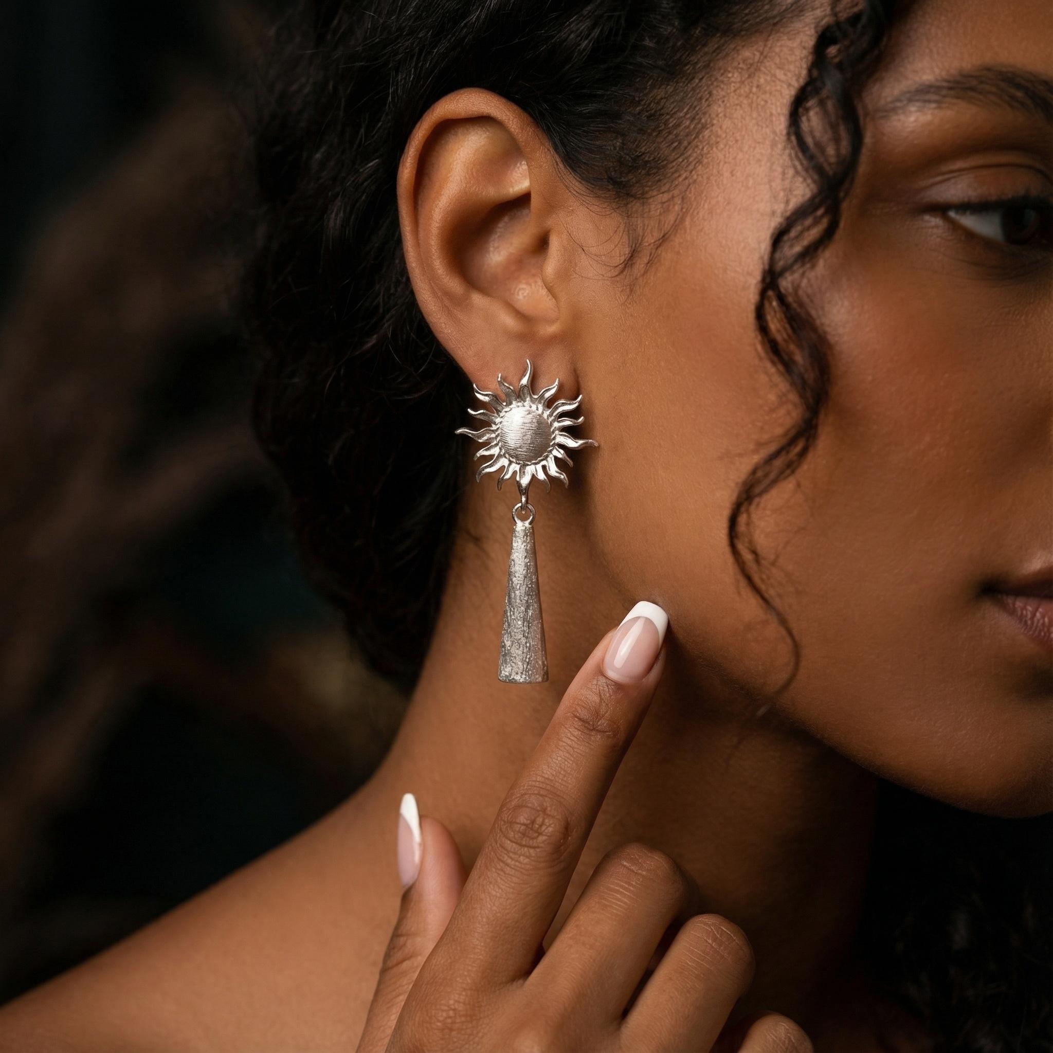 Sun Relic Drop Earrings — Gold Plated Mythology Jewelry
