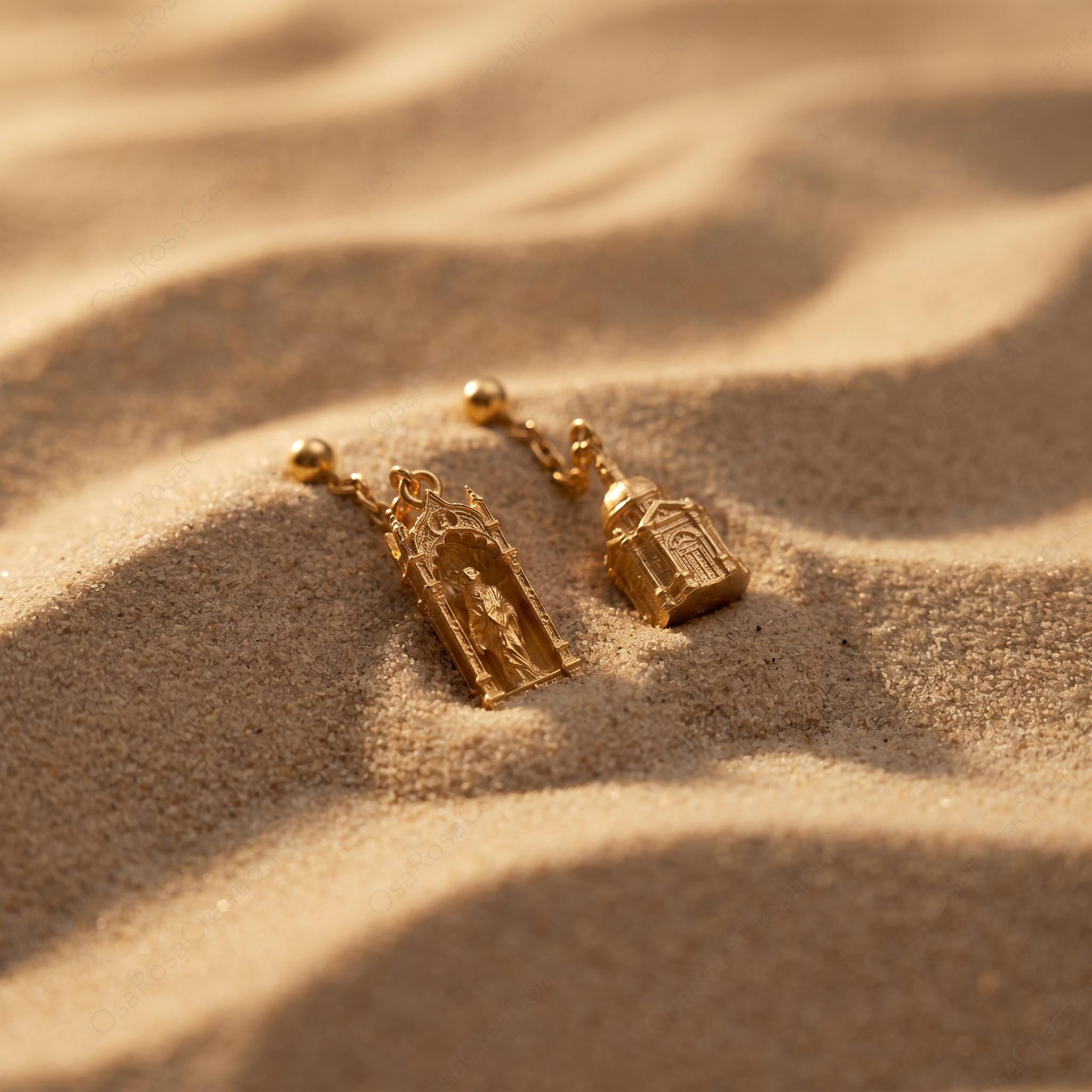 Cat Castle Earrings | Gold Baroque Basilica Dangle Earrings | Architecture Jewelry