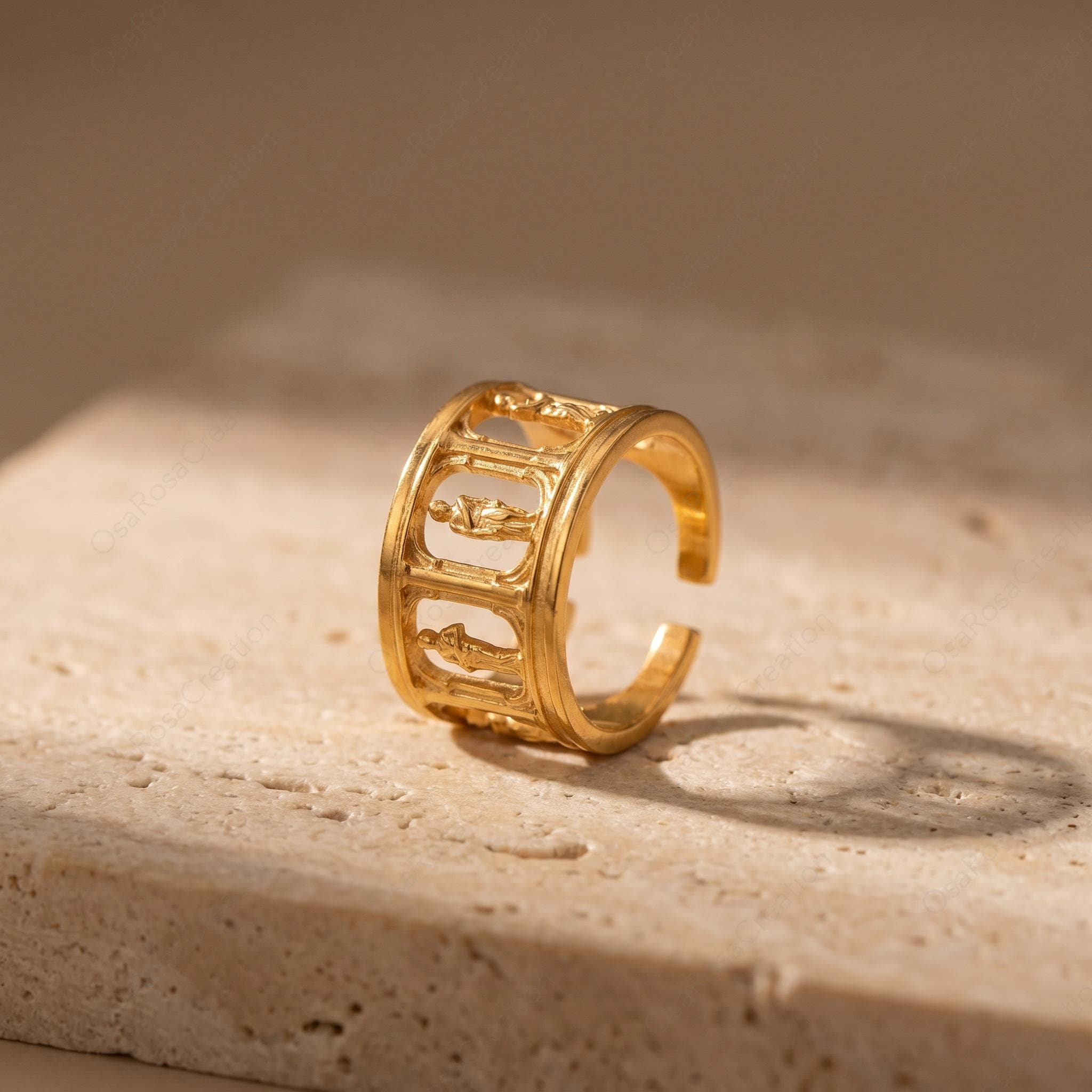 Architectural Gold Ring, Ancient Temple Ring, Classical Column Ring, Sculptural Wide Band Ring, Artistic Statement Ring, Museum Jewelry