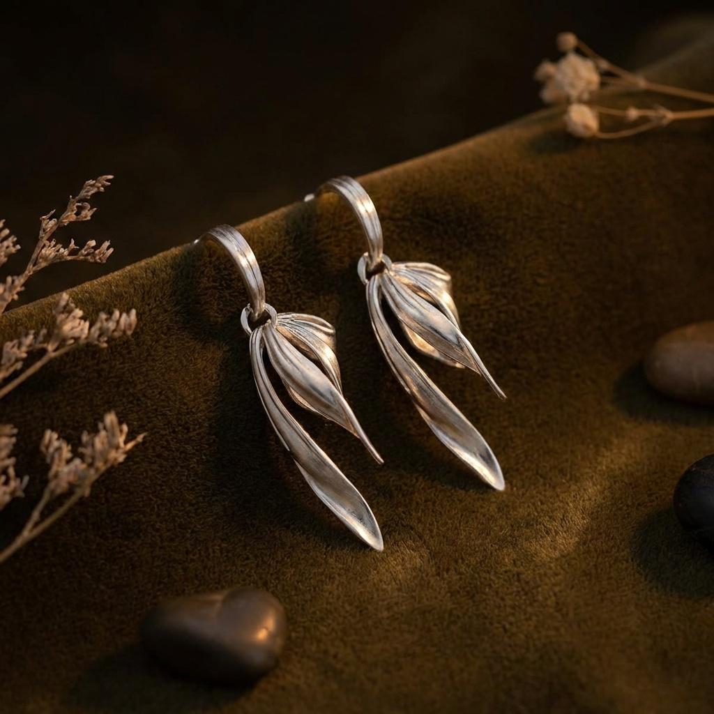 Matte Silver Ribbon Earrings • French Vintage Dangle