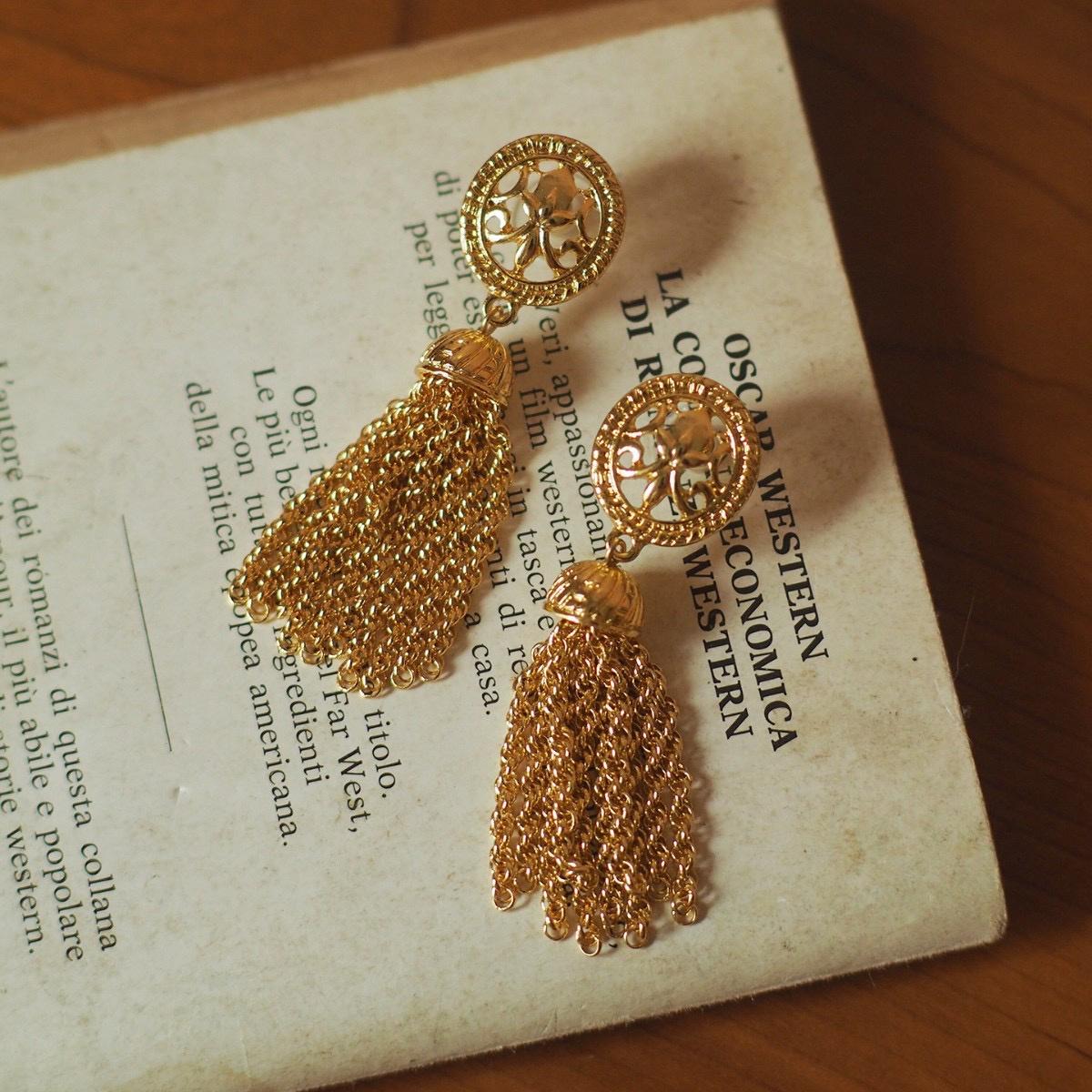 Gold Medallion Tassel Earrings | Ancient Coin Style, 925 Silver Posts