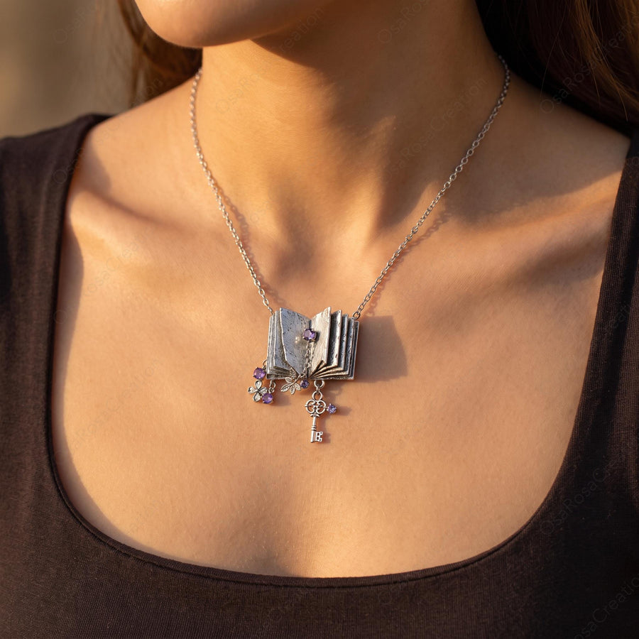 Purple Book Necklace