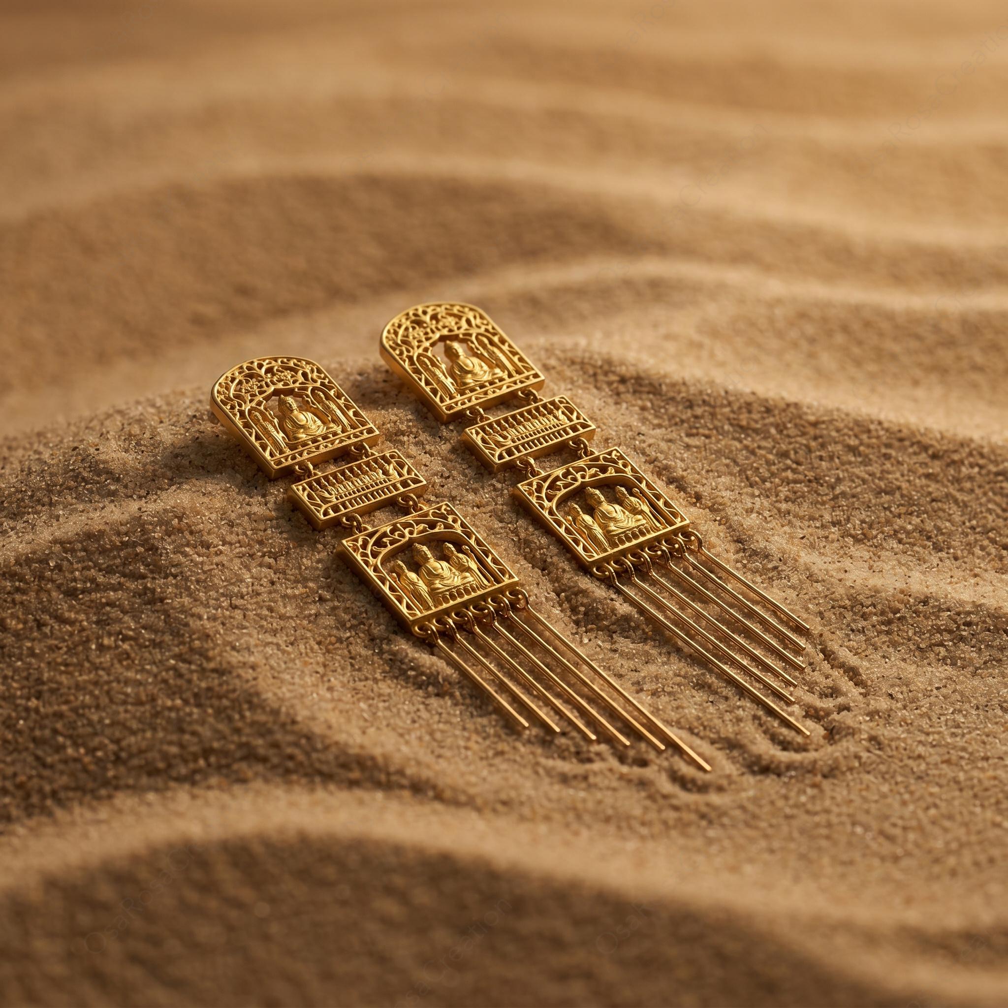 Gold Buddha Dangle Earrings • Zen Temple Jewelry, S925 Posts