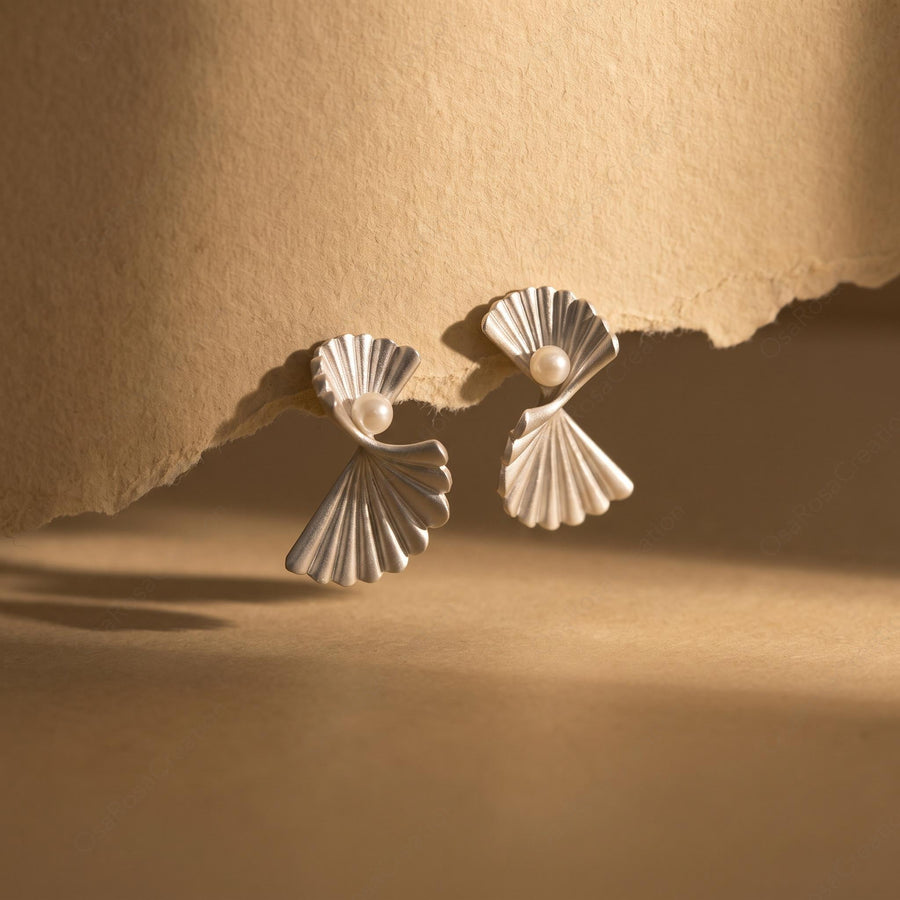 Ocean Fan Pearl Earrings