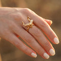 Sculptural Sea Goat Ring, Gold Capricorn Zodiac Jewelry, Crystal Horn Animal Statement Ring
