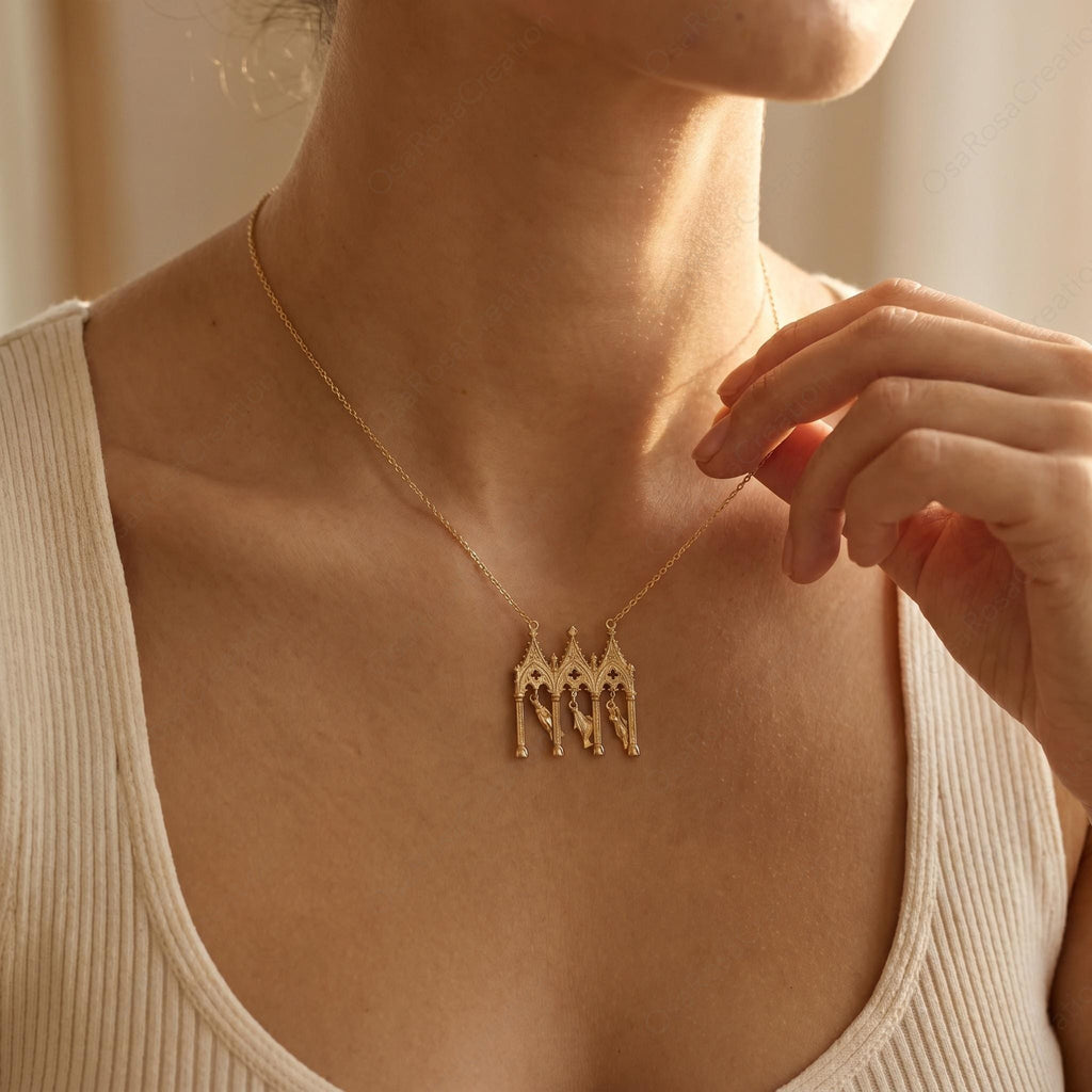 Cathedral Cat Pendant Necklace | Gothic Architecture Inspired Design | Architecture inspired necklace | Unique Fashion Jewel｜Christmas gift
