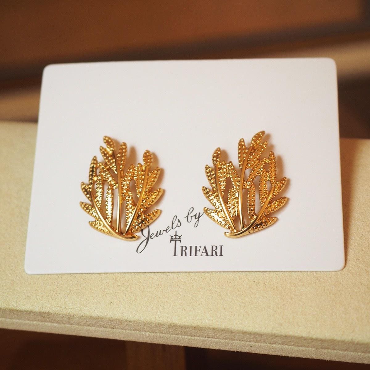 Gold Laurel Leaf Stud Earrings | Vintage Style, 925 Silver Posts