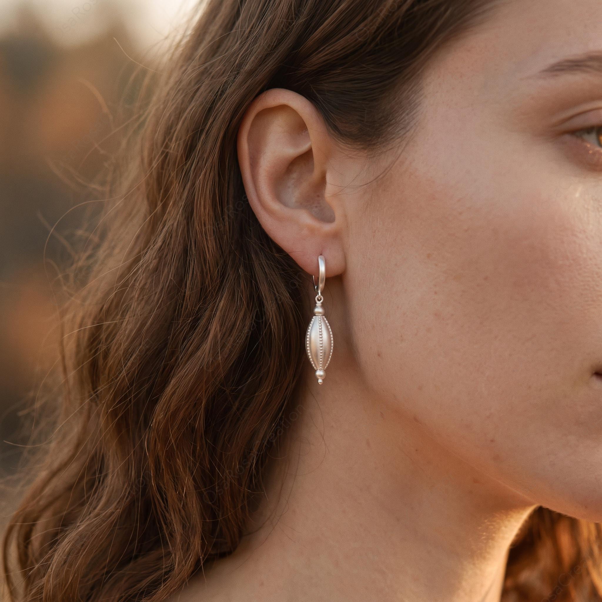 Sterling Silver Seed Drop Earrings, Ancient Greek Style Sculptural Dangle Jewelry