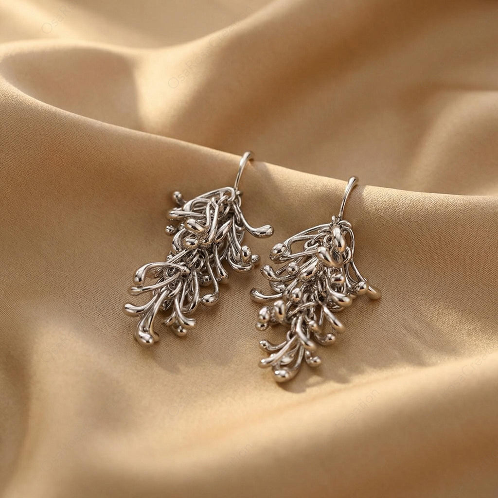 Sterling Silver Post Branch Dangle Earrings, Sculptural Botanical Art Jewelry