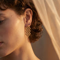 Chunky Gold Woven Drop Earrings, Architectural Statement Jewelry, Vintage Style Gift