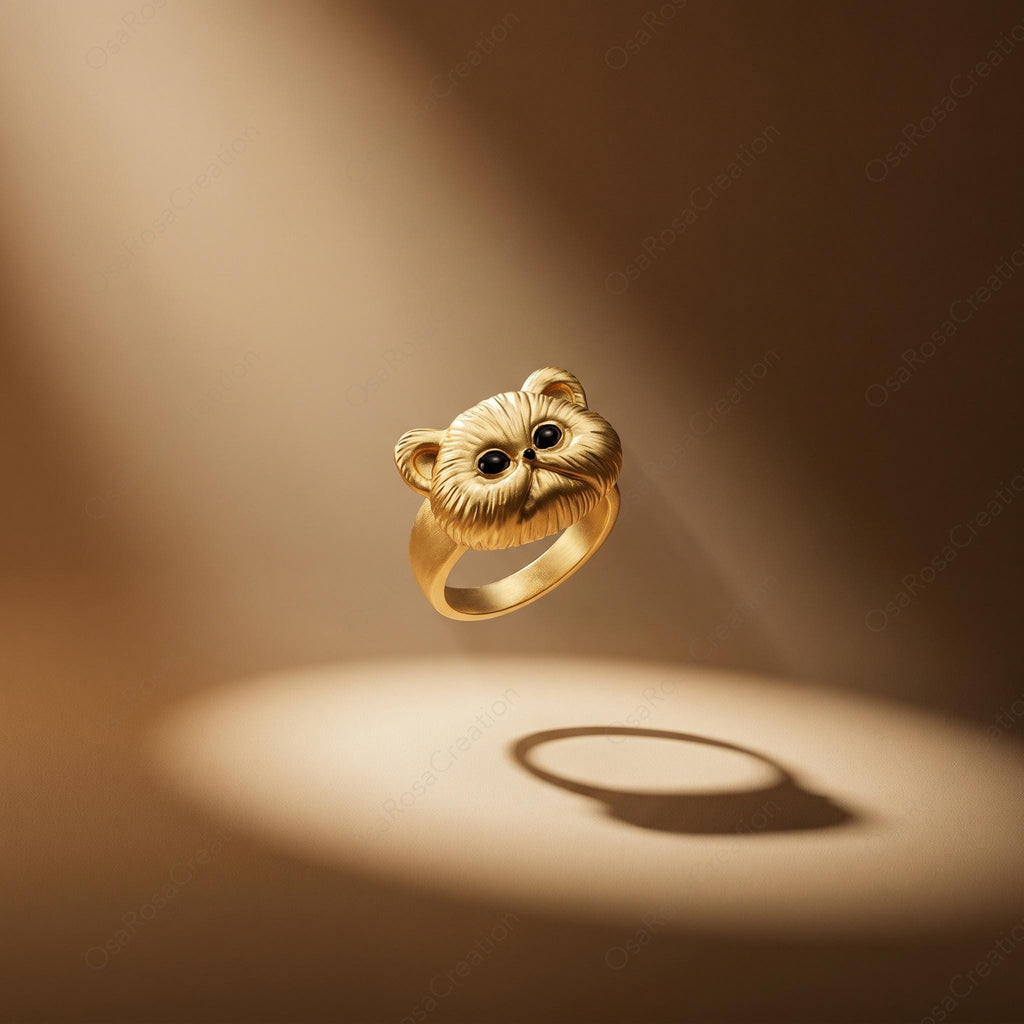 Sculptural Gold Cat Ring, Textured Feline Statement Jewelry, Artistic Animal Ring