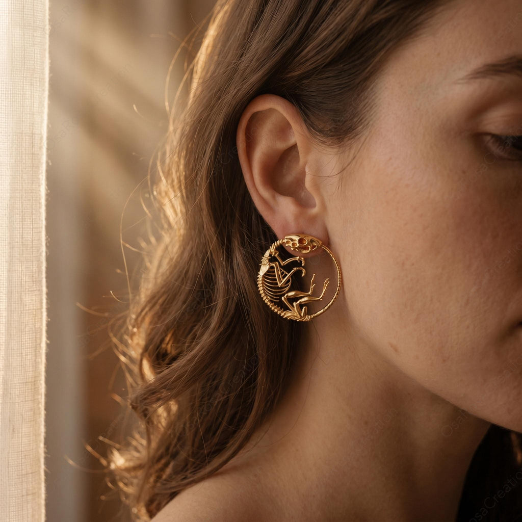 Velociraptor Bone Earrings — Sculptural Prehistoric Jewelry,Dinosaur Skeleton Jewelry