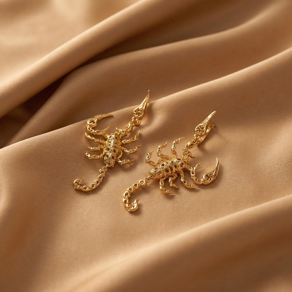Scorpio Scorpion Statement Earrings, Gold Baroque Filigree Zodiac Jewelry