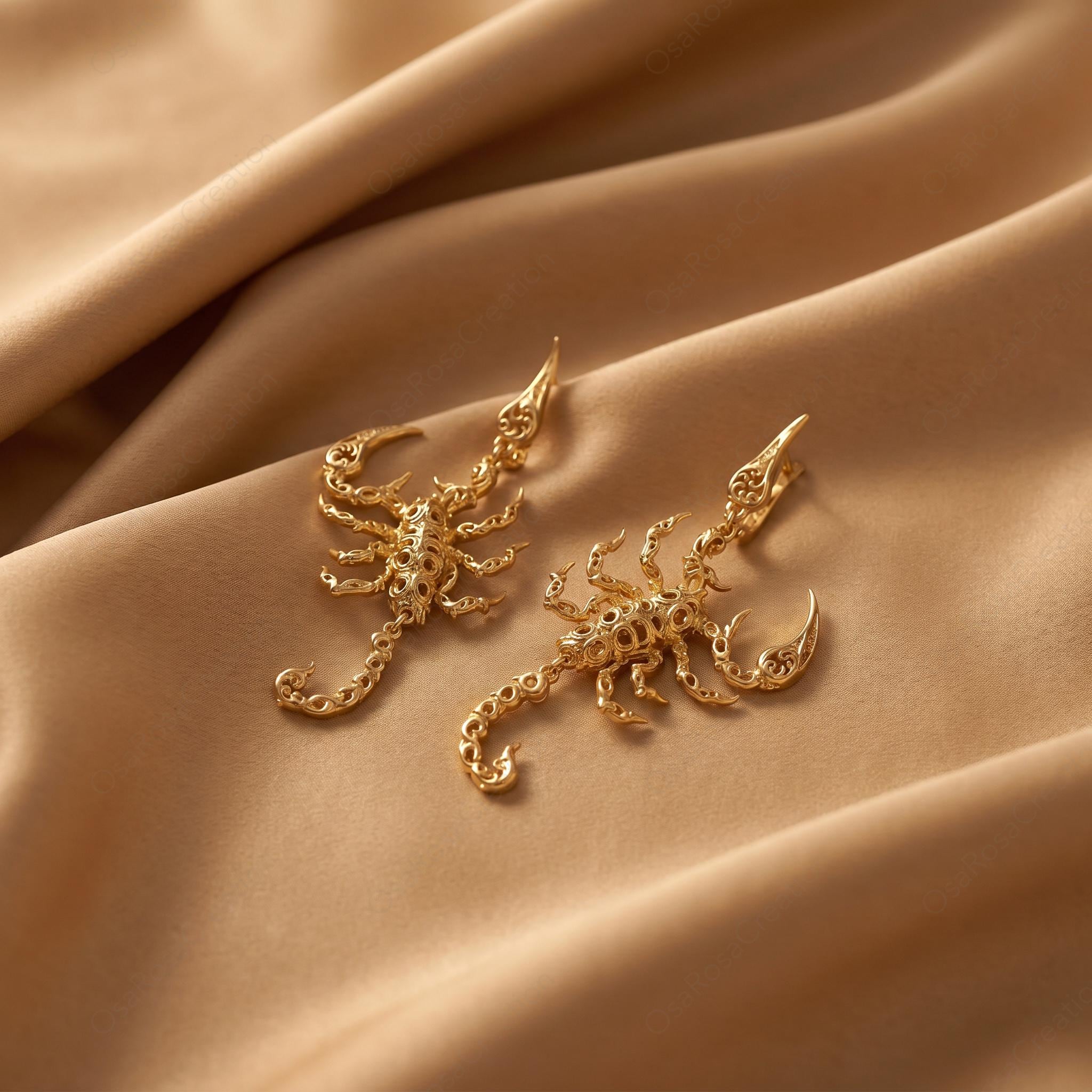 Scorpio Scorpion Statement Earrings, Gold Baroque Filigree Zodiac Jewelry