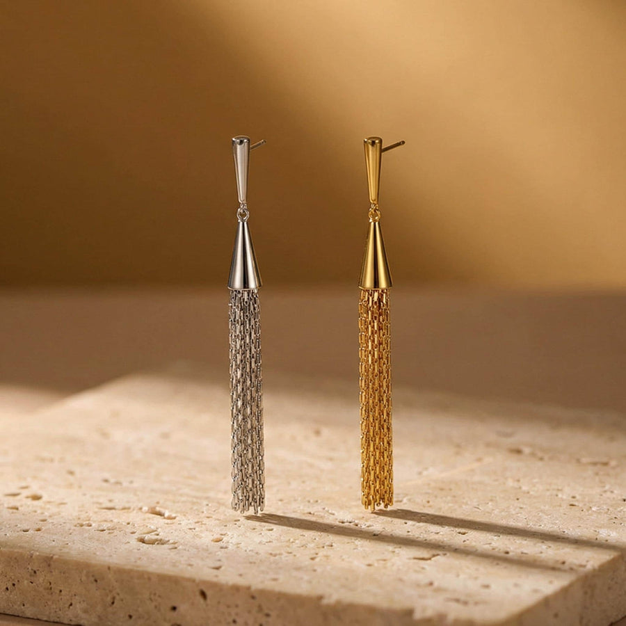 Geometric Chain Tassel Earrings