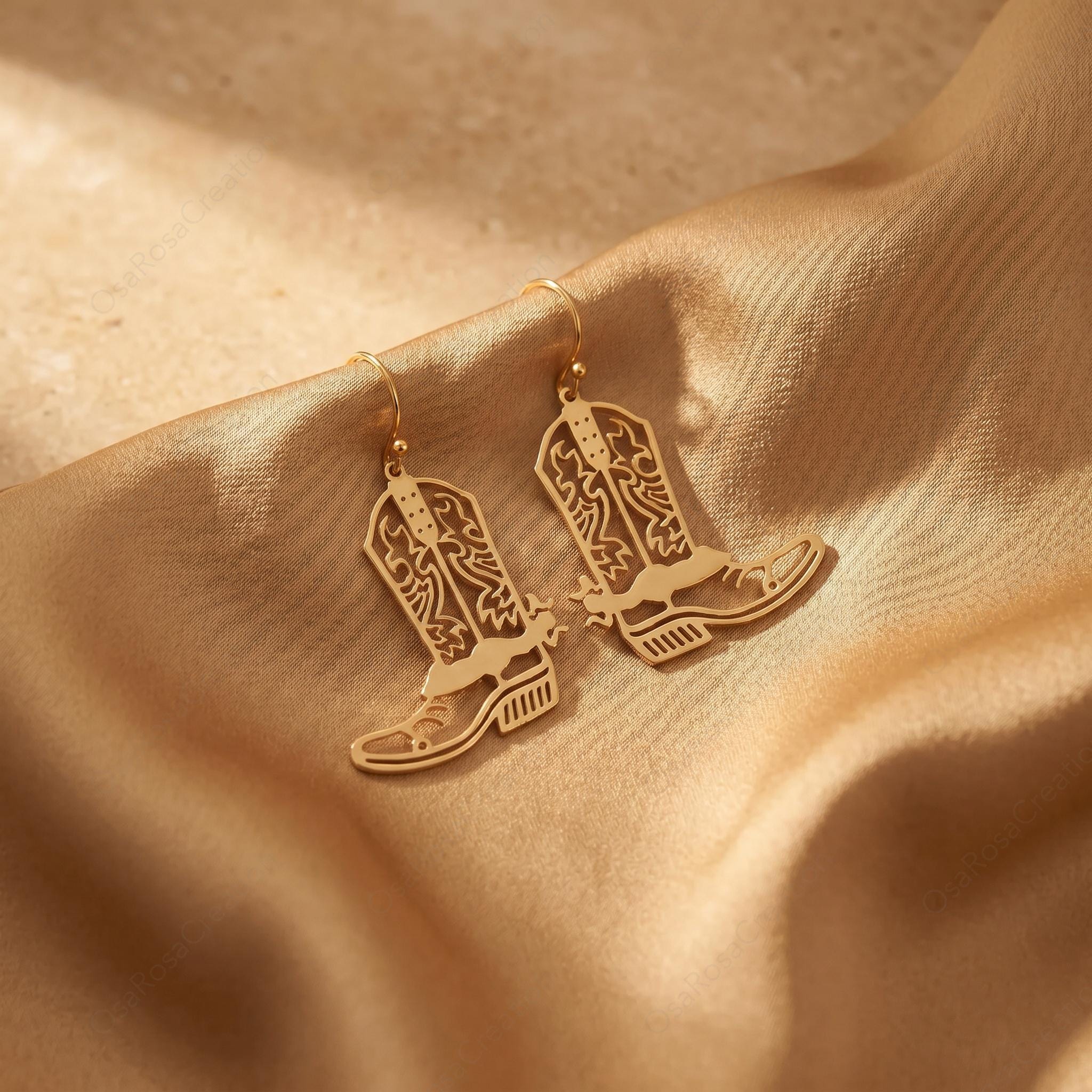 Gold Cowboy Boot Dangle Earrings | Western Statement Jewelry