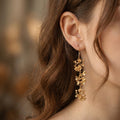 Handcrafted Floral Gold Earrings | 925 Silver Hook or Clip | Vintage Flower Dangle Earring| Christmas gift
