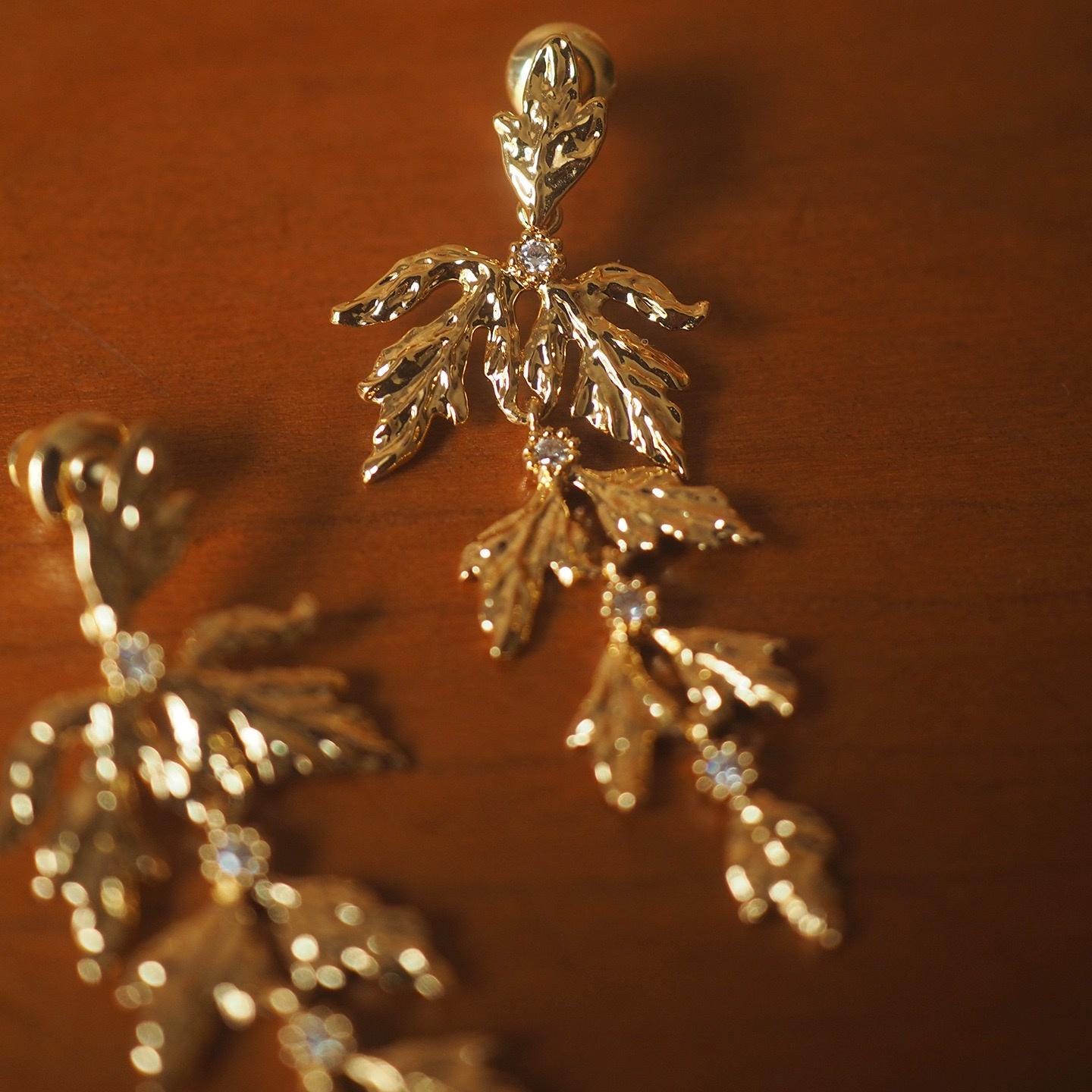 Gold Leaf Dangle Earrings | CZ Sparkle, Botanical Jewelry