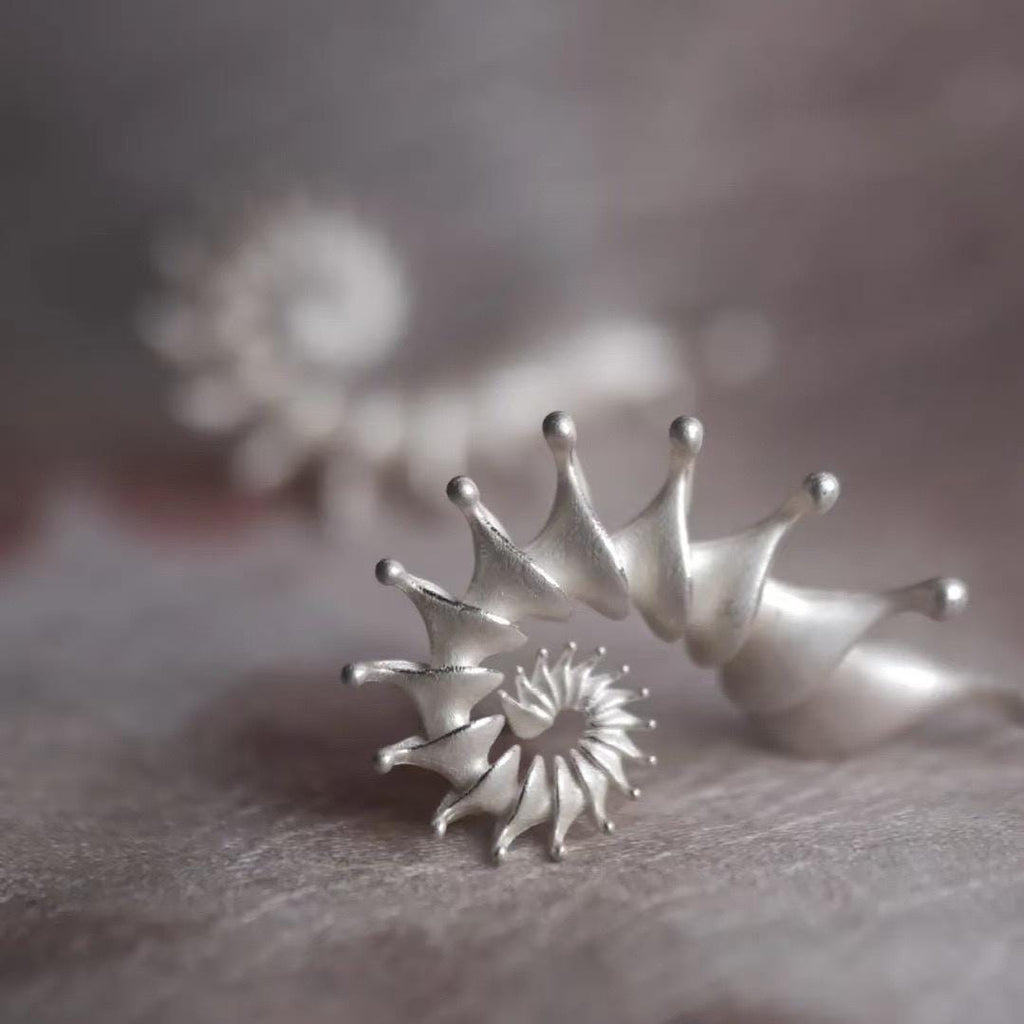 Nautilus Shell Silver Earrings, Poseidon Myth Ocean Studs