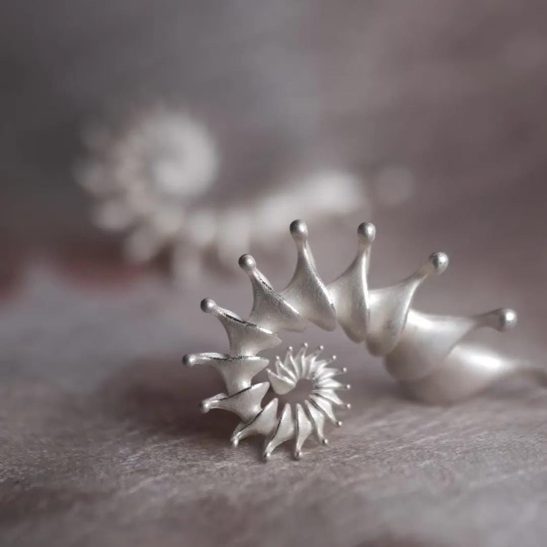 Nautilus Shell Silver Earrings, Poseidon Myth Ocean Studs