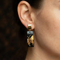 Black Gold Butterfly Earrings • Oriental Lacquer Art Dangle Jewelry